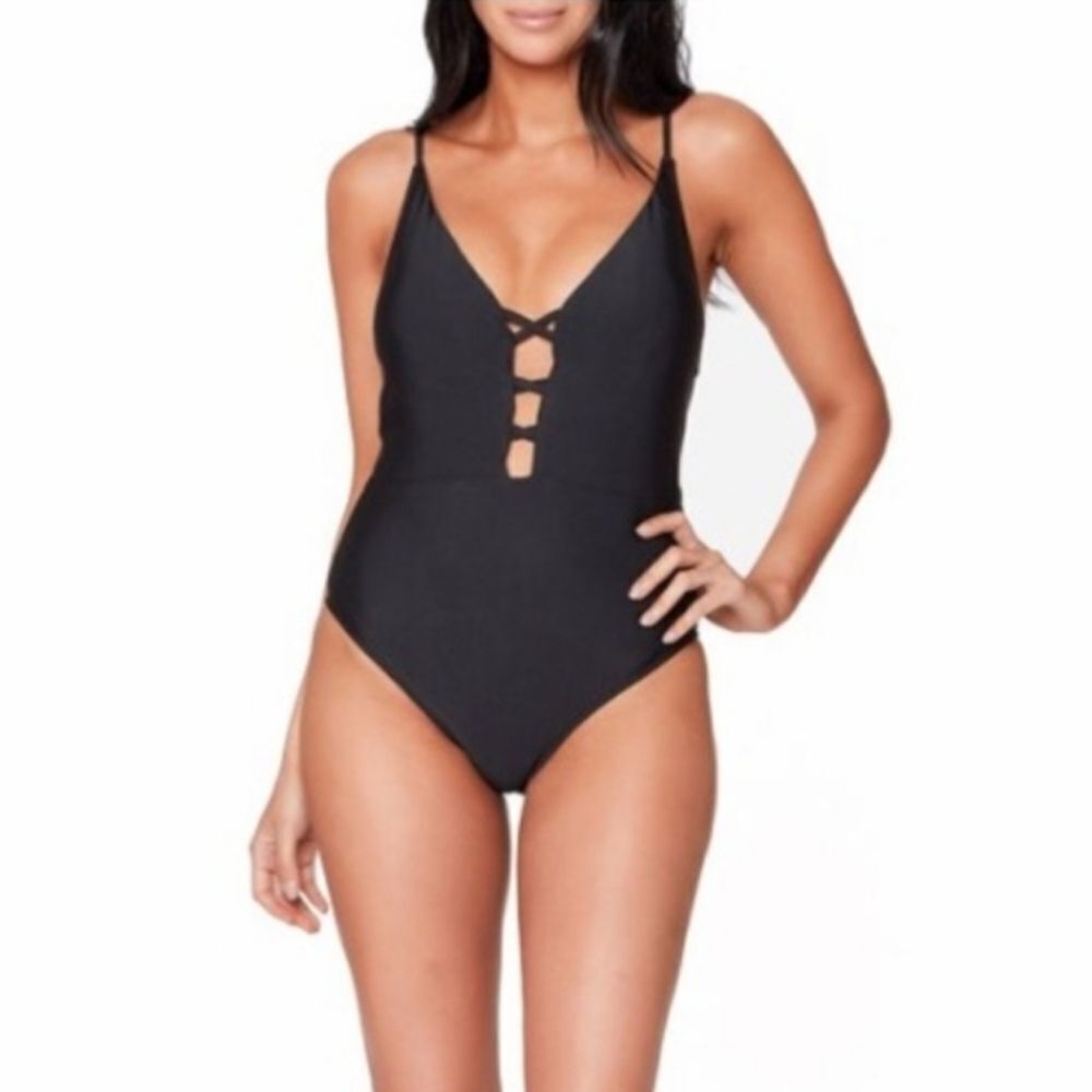 Jessica Simpson Size Small Lace-up Plunge One Piece Swimsuit New